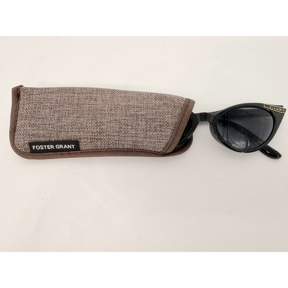 Foster Grant Cat Eye Reading Glasses Black Rhinestone Accent +1.75 w/Case 104-55 - Picture 10 of 11